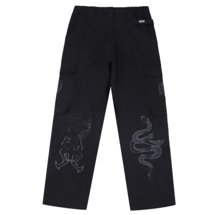 Unknown London Black Embroidered Cargos
