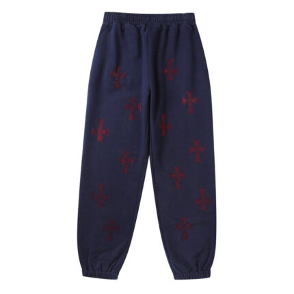 Unknown London Navy Red Cross Rhinestone Joggers