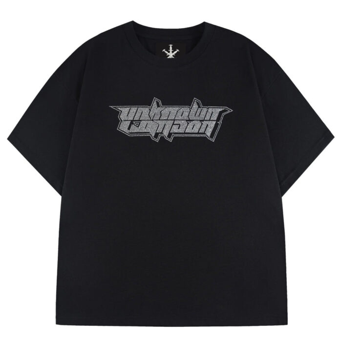 Unknown London Retro Logo Rhinestone Tee - Black